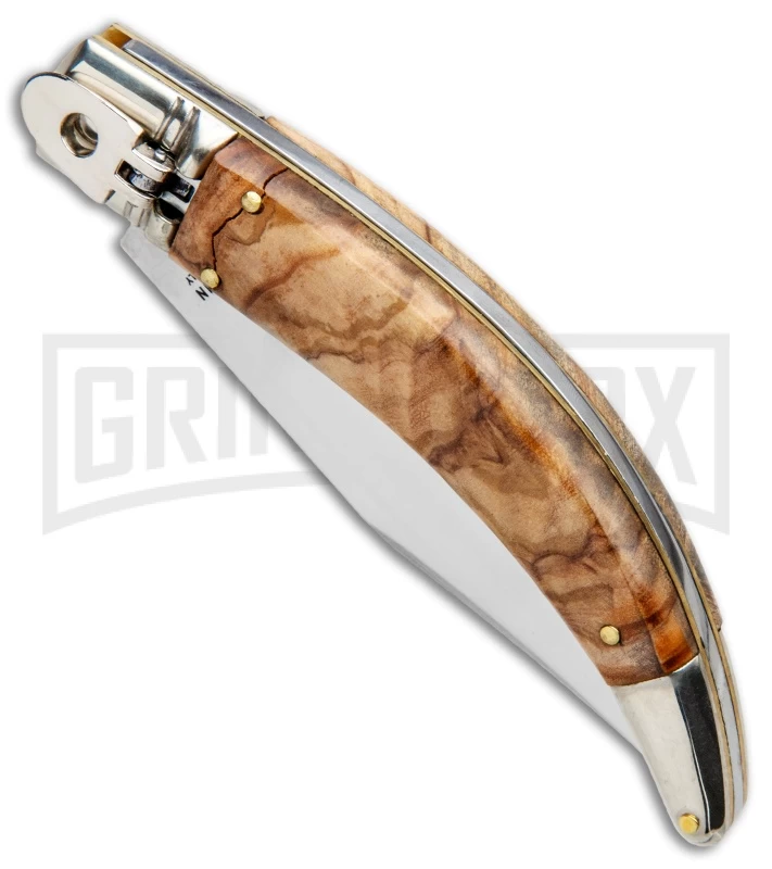 AGA Campolin Diana Olive Wood Lever Lock Automatic Knife - Satin Plain 4 AGA Campolin Diana Olive Wood Lever Lock Automatic Knife - Satin Plain - Image 2