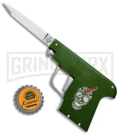 AGA Campolin Green Automatic Gun Knife - Satin Plain -Professional Knife Discount Store AGA Campolin Gun Knife Auto Green Satin CEM PIS GREEN GX 33939 jr bottlecap large