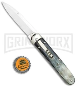 AGA Campolin Baron Dark Horn Automatic Knife - Satin Plain -Professional Knife Discount Store AGA Campolin LL Auto Dark Horn Satin BHQ 117069 jr bottlecap large