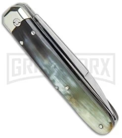 AGA Campolin Baron Dark Horn Automatic Knife - Satin Plain -Professional Knife Discount Store AGA Campolin LL Auto Dark Horn Satin BHQ 117069 jr side large