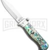 AGA Campolin Piccolo Abalone Italian Automatic Knife - Satin Plain -Professional Knife Discount Store AGA Campolin Piccolo Italian Stiletto Auto Abalone Satin BHQ 92868 jr large