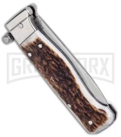 AGA Campolin Piccolo Stag Italian Automatic Knife - Satin Plain 8 AGA Campolin Piccolo Stag Italian Automatic Knife - Satin Plain -Professional Knife Discount Store AGA Campolin Piccolo Italian Stiletto Auto Stag Satin BHQ 94619 jr side large