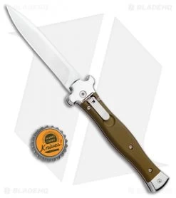 AGA Campolin Zero Bayo Leverlock Automatic Knife ODGreen Aluminum (3.75" Satin) -Professional Knife Discount Store AGA Campolin Zero Bayo LL Auto Green Alum Satin AGA01ALOD LB BHQ 99414 jr bottlecap