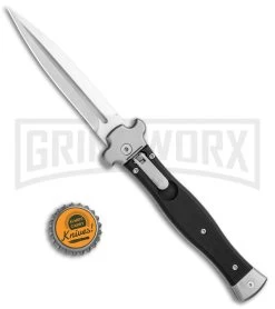 AGA Campolin Zero Black G-10 Leverlock Automatic Knife - Dagger Satin Plain -Professional Knife Discount Store AGA Campolin Zero Dagger LL Auto Black G 10 Satin AGA01N SD BHQ 74035 jr bottlecap large
