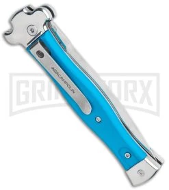 AGA Campolin Zero Blue G-10 Leverlock Automatic Knife - Dagger Satin Plain -Professional Knife Discount Store AGA Campolin Zero Dagger LL Auto Blue G 10 Satin BHQ 117112 jr side large