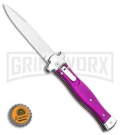 AGA Campolin Zero Violet Leverlock Auto Knife - Bayonet Tumbled -Professional Knife Discount Store AGA Campolin Zero Dagger Leverlock Automatic Knife Black G 10 3.75in Satin AGA01N SD BHQ 74035 LS Bottlecap 2 large