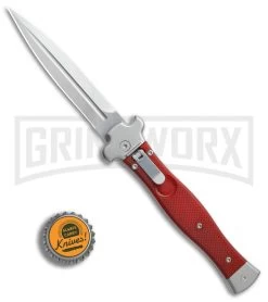 AGA Campolin Zero Red G-10 Leverlock Automatic Knife - Dagger Stonewash Plain -Professional Knife Discount Store AGA Campolin Zero Dagger red G10 sw BHQ 74036 jr bottlecap large