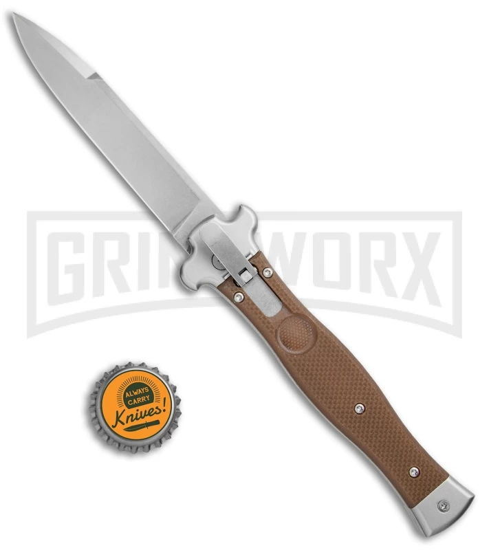AGA Campolin Zero Brown G-10 Leverlock Automatic Knife - Bayonet Satin Plain 6 AGA Campolin Zero Brown G-10 Leverlock Automatic Knife - Bayonet Satin Plain - Image 4