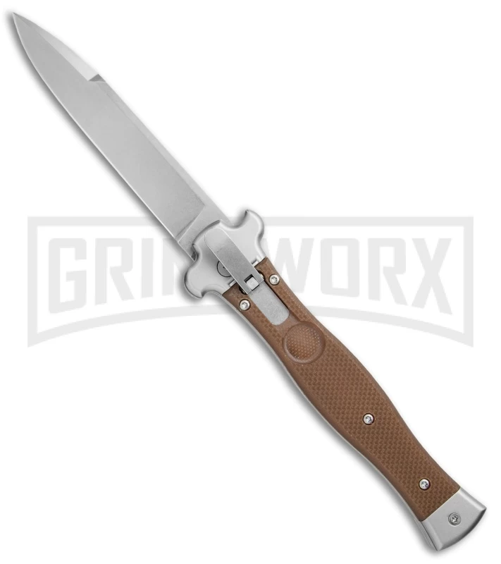 AGA Campolin Zero Brown G-10 Leverlock Automatic Knife - Bayonet Satin Plain 3 AGA Campolin Zero Brown G-10 Leverlock Automatic Knife - Bayonet Satin Plain