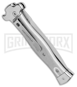 AGA Campolin Zero Gray Aluminum Leverlock Auto Knife - Dagger Tumbled -Professional Knife Discount Store AGA Campolin Zero Gray Aluminum LL Dagger Tumbled AGA01ALP D BHQ 99915 jr side large