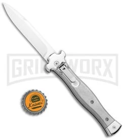 AGA Campolin Zero Gray Aluminum Leverlock Auto Knife - Bayonet Tumbled -Professional Knife Discount Store AGA Campolin Zero Italian LL Gray Aluminum Tumbled AGA01ALP B BHQ 97991 jr bottlecap large