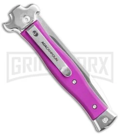 AGA Campolin Zero Violet Leverlock Auto Knife - Bayonet Tumbled -Professional Knife Discount Store AGA Campolin Zero Italian Leverlock Automatic Knife Violet G 10 3.75in Tumbled AGA01ALVI LB BHQ 113941 LS Side large