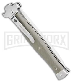 AGA Campolin Zero+ Green Aluminum Leverlock Automatic Knife - Bayo Satin Plain 8 AGA Campolin Zero+ Green Aluminum Leverlock Automatic Knife - Bayo Satin Plain -Professional Knife Discount Store AGA Campolin Zero Plus Italian LL Auto OD Green G 10 Satin Bayo AGA02V SB BHQ 108800 jr side large