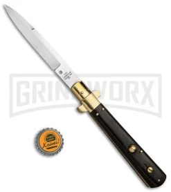 AGA Campolin 11" Frosolone Ebony/Brass Stiletto Automatic Knife - Bayonet -Professional Knife Discount Store AGA Frosolone Ebony Brass 11in Bayo BP 29295 jr bottlecap large