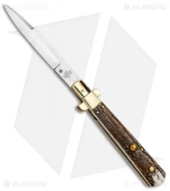 AGA Campolin 11" Frosolone Bayonet Stiletto Auto Knife Stag/Brass (5" Satin)