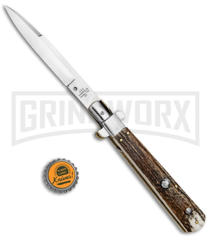 AGA Campolin 11" Frosolone Stag Stiletto Automatic Knife - Bayonet 7 AGA Campolin 11" Frosolone Stag Stiletto Automatic Knife - Bayonet - Image 5