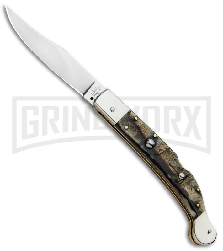 AGA Campolin Sahara Ram Horn Italian Stiletto Automatic Knife - Mirror Plain 3 AGA Campolin Sahara Ram Horn Italian Stiletto Automatic Knife - Mirror Plain