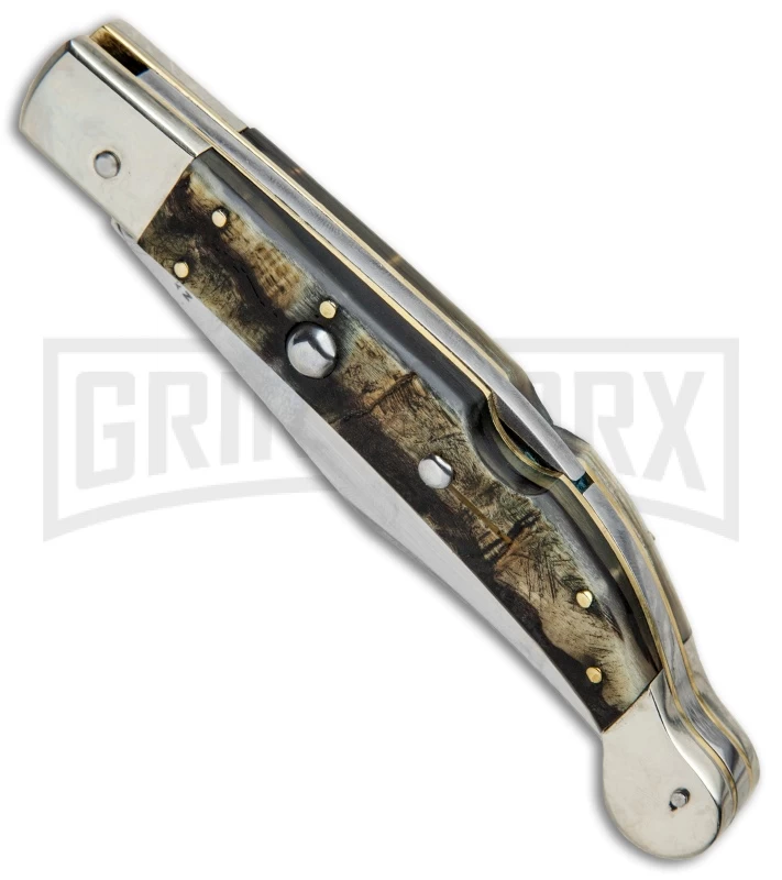 AGA Campolin Sahara Ram Horn Italian Stiletto Automatic Knife - Mirror Plain 4 AGA Campolin Sahara Ram Horn Italian Stiletto Automatic Knife - Mirror Plain - Image 2
