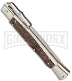 AGA Campolin 13" Stiletto Bat Swinguard Stag Horn Automatic Knife - Bayonet -Professional Knife Discount Store aga 13 stag bat swing bayo side large