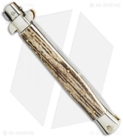 AGA Campolin 13" Picklock Automatic Italian Stiletto Stag Horn (6" Satin Bayo) 6 AGA Campolin 13" Picklock Automatic Italian Stiletto Stag Horn (6" Satin Bayo) -Professional Knife Discount Store aga 13in picklock stag bayo side cm