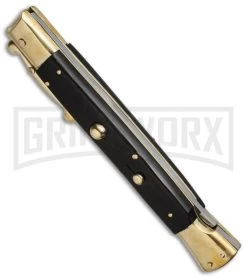 AGA Campolin 13" Stiletto Brass Swinguard Ebony Wood Automatic Knife - Bayonet 7 AGA Campolin 13" Stiletto Brass Swinguard Ebony Wood Automatic Knife - Bayonet -Professional Knife Discount Store aga 13in swing brass ebony bayo bottom cm large