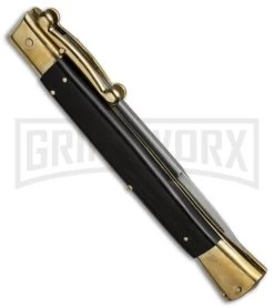 AGA Campolin 13" Stiletto Brass Swinguard Ebony Wood Automatic Knife - Bayonet 8 AGA Campolin 13" Stiletto Brass Swinguard Ebony Wood Automatic Knife - Bayonet -Professional Knife Discount Store aga 13in swing brass ebony bayo side cm large