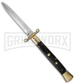 AGA Campolin 13" Stiletto Brass Swinguard Ebony Wood Automatic Knife - Dagger