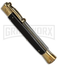 AGA Campolin 13" Stiletto Brass Swinguard Ebony Wood Automatic Knife - Dagger -Professional Knife Discount Store aga 13in swing brass ebony dagger side cm large