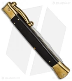 AGA Campolin 13" Swinguard Automatic Knife Brass/Ebony Wood (5.75" Satin Kriss) -Professional Knife Discount Store aga 13in swing brass ebony kriss side cm