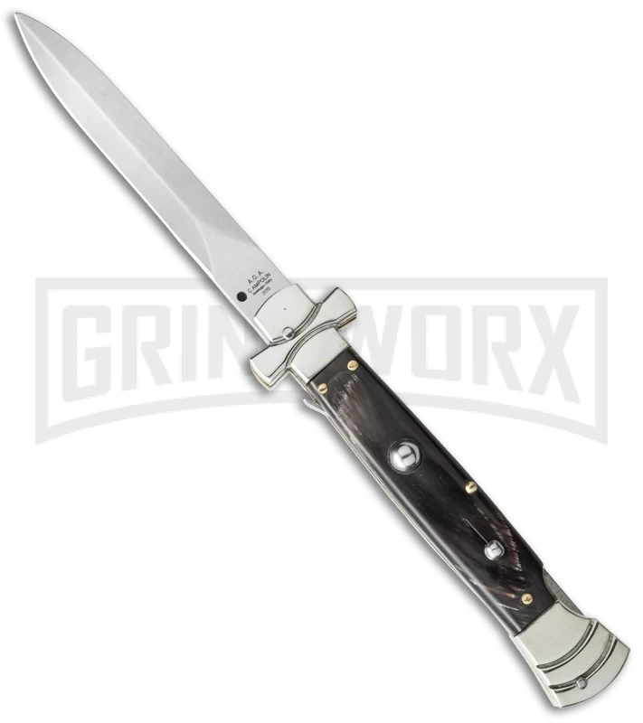 A.G.A. Campolin 9" Maltese Cross Stiletto Dark Horn Automatic Knife - Dagger 3 A.G.A. Campolin 9" Maltese Cross Stiletto Dark Horn Automatic Knife - Dagger