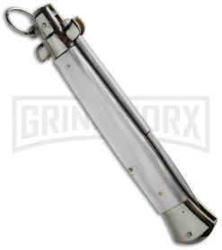 AGA Campolin 15" Italian Stiletto White Ring Pull Automatic Knife - Bayonet -Professional Knife Discount Store aga campolin 15in white pearl ring pull bayo bp 18063 cm side large