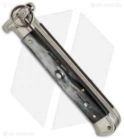 AGA Campolin 9" Francese Ring Pull Automatic Knife Dark Horn (3.7" Satin Flat) -Professional Knife Discount Store aga campolin francese engraved dark bottom cm