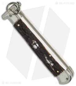 AGA Campolin 9" Francese Ring Pull Automatic Knife Stag Horn (3.7" Satin Flat) -Professional Knife Discount Store aga campolin francese engraved stag bottom cm