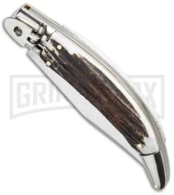 AGA Campolin Diana Stag Horn Lever Lock Automatic Knife - Satin Plain -Professional Knife Discount Store aga campolin stag diana leverlock bottom cm large