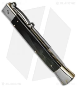 AGA Campolin 13" Swinguard Automatic Knife Dark Horn (5.75" Satin Bayo) -Professional Knife Discount Store aga campolin stiletto 13in swing dark horn bayo BP 5222 dl side