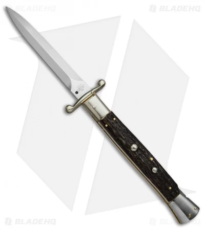 AGA Campolin 13" Swinguard Automatic Knife Stag Horn (5.75" Satin Dagger) 3 AGA Campolin 13" Swinguard Automatic Knife Stag Horn (5.75" Satin Dagger)