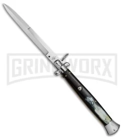 A.G.A. Campolin 18" Italian Stiletto Brazilian Horn Ring Pull Auto Knife - Bayo