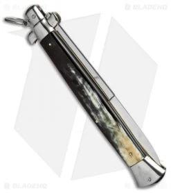 AGA Campolin 18" Ring Pull Automatic Knife Brazilian Horn (8" Satin Bayo) 7 AGA Campolin 18" Ring Pull Automatic Knife Brazilian Horn (8" Satin Bayo) -Professional Knife Discount Store aga champolin 18in stiletto brazilian horn bayo BP 18398 er side