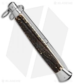 AGA Campolin 18" Ring Pull Automatic Italian Stiletto Stag Horn (8" Satin Bayo) 7 AGA Campolin 18" Ring Pull Automatic Italian Stiletto Stag Horn (8" Satin Bayo) -Professional Knife Discount Store aga champolin 18in stiletto stag horn bayo BP 5226 er side