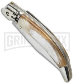 AGA Campolin Diana Honey Horn Lever Lock Automatic Knife - Satin Plain -Professional Knife Discount Store aga diana leverlock honey horn bottom cm large