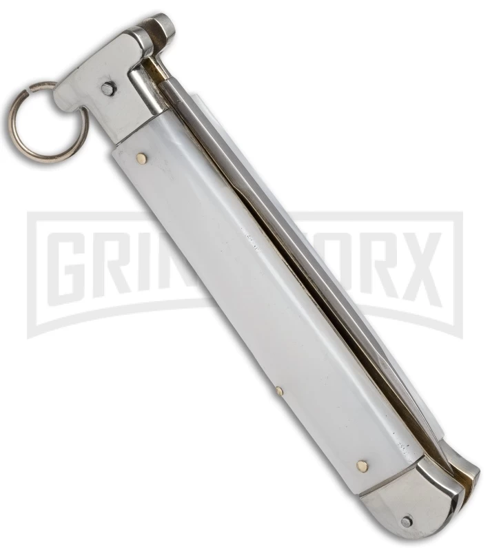 AGA Campolin 9" Francese Ring Pull White Pearlex Automatic Knife - Flat 4 AGA Campolin 9" Francese Ring Pull White Pearlex Automatic Knife - Flat - Image 2