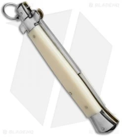 AGA Campolin 15" Ring Pull Automatic Italian Stiletto Sim Ivory (7" Satin Bayo) 7 AGA Campolin 15" Ring Pull Automatic Italian Stiletto Sim Ivory (7" Satin Bayo) -Professional Knife Discount Store stiletto 15in ring bone dl side