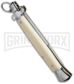 AGA Campolin 15" Italian Stiletto Sim Ivory Ring Pull Automatic Knife - Bayonet -Professional Knife Discount Store stiletto 15in ring bone dl side large
